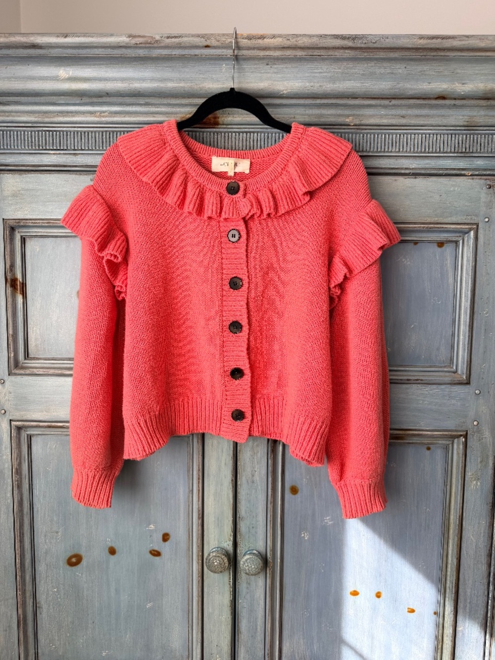 The Great Cotton Blend Cardigan in Coral Size L